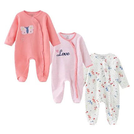 Kiddiezoom 3 Pcs/Lot Autumn Winter Long Sleeve Casual Sweet Baby Girl Romper 100%Cotton Soft Newborn Jumpsuits Clothes