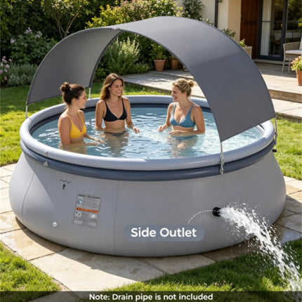 118" x 68" Large Capacity Outdoor Inflatable Swimming Pool with Sunshade Tent, Tear Resistant Heavy-Duty PVC Blow Up Pool, Portable 6-Person Family Water Pool Complete with Repair Kit for Backyard Garden Summer Party