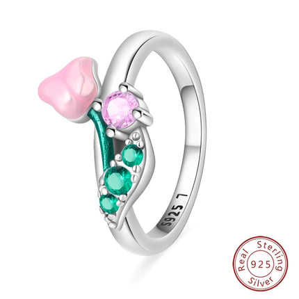 Rings For Women 100% 925 Sterling Silver Pink Heart Crown Star Moon Snowflake Zircon Rings Fashion Engagement Wedding Jewelry
