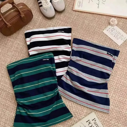 Ultra Sexy Striped Pure Desire Backless Vest with Anti-Slip Strip Integrated Cotton Camisole Tank Top Women's Fashion