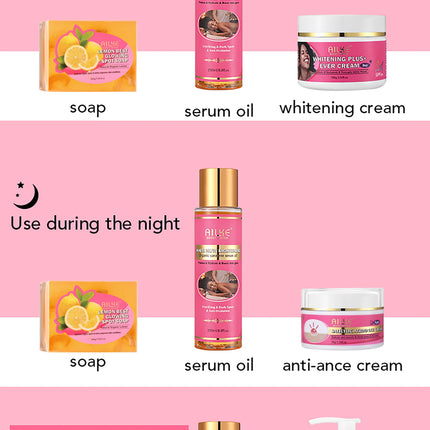 AILKE Natural Skin Brightening Set for All Skin Types, Cleaning, Dark Spots and Acne Removal, Boost Radiance, Organic, Vegan