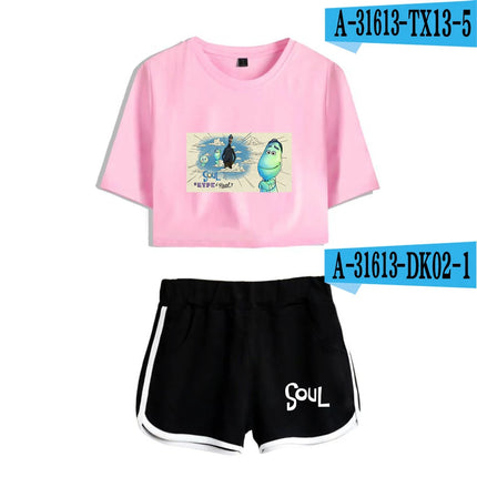 Youthful Movie Joe Gardner T-shirts shorts Pants Dew navel Sport Girls Short Sleeve Suits Sexy Girls Summer Two Pieces sets