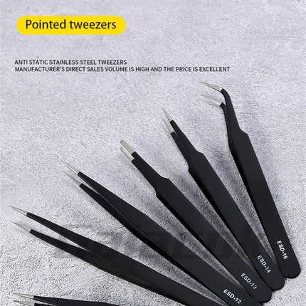 Antistatic Stainless Steel Tweezers 6 PCS Precision Maintenance Industrial Repair Curved Tool Home Work Model Making Hand Tools