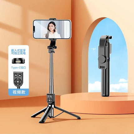 Bluetooth Remote Extendable Selfie Stick Tripod Stand for iPhone Samsung, Tiktok Live Streaming Portable Telescopic Phone Stand