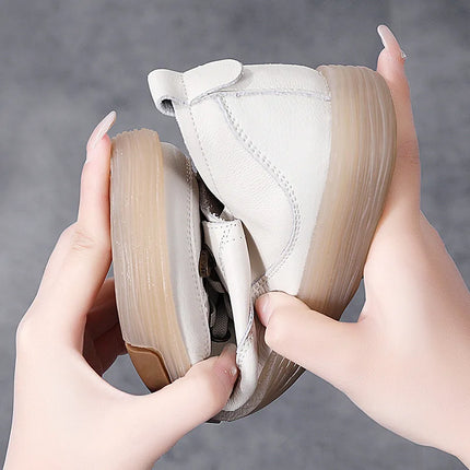 Genuine Leather Women Soft Sole Walking Shoes Girl Student Jogging Sneaker White Black Flats Female Casual Skate Trainers Summer