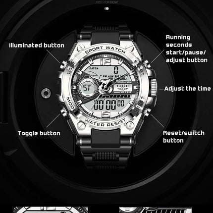 LIGE Men Military Watch Digital 50m Waterproof Wristwatch LED Quartz Clock Sport Watch Male Big Watches Men Relogios Masculino
