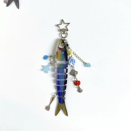 Fish Keychain Bionic fish bait keychain, ocean small fish multi-section fish Luya bag pendant cross-border