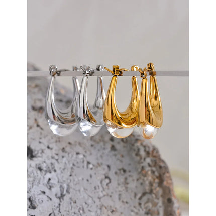 Yhpup Textured Cast Stainless Steel Hoop Earrings Inalid Transparent Resin Fashion Golden Jewelry Aretes De Mujer Modernos