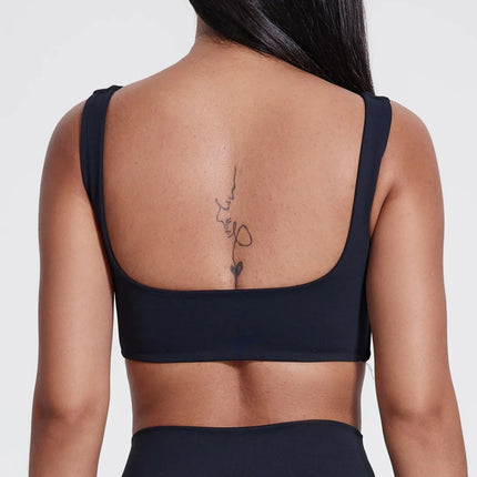 Solid Color Square collar Gym Yoga Underwear Women Hollow back shoulder straps Fitness sport Bra Top Comprehensive Training pad