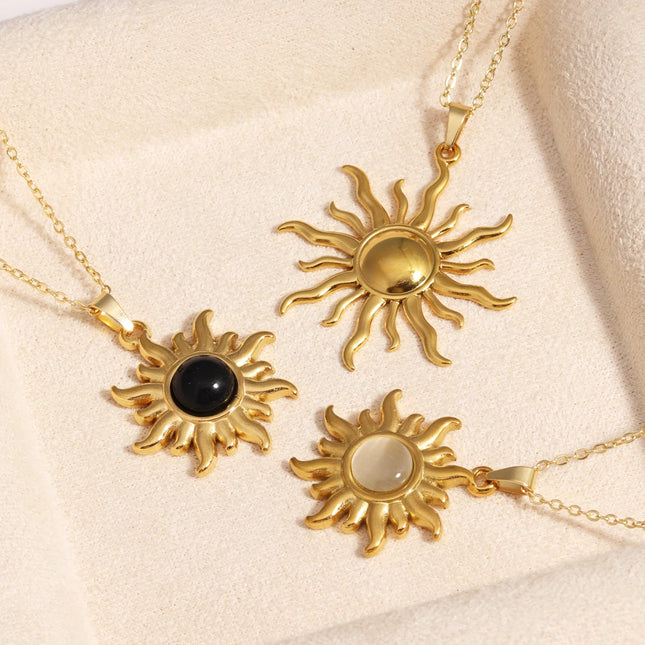 316L Stainless Steel Golden Fashion Sun Pendant Necklace For Women Girl 2025 New Concise Solar Neck Chain Jewelry Gift