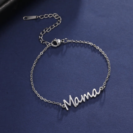 Skyrim Stainless Steel Gold Color Mama Letter Beads Charm Bracelet Red Rope Bracelets Women Waterproof Jewelry Mother's Day Gift