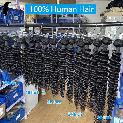 12A Deep Wave Bundles Human Hair Brazilian Remy 30 32 Inch Raw Curly Hair Bundles 100% Human Hair Extensions 3/4 PCS Double Weft Wet Human Hair Bundles Thick Full Ends Soft Bouncy Hair For Women Salon Grade Long Lasting Luxur