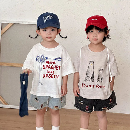 Summer Cartoon Animal Kids T-shirt 1-9T Girls Short-Sleeved Loose Boys Cotton Top with Letters Children Clothes