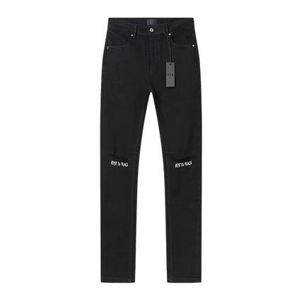 Men's best quality letter printed Slim Fit Skinny Long Black Denim pants long Trousers Jeans Streetwear