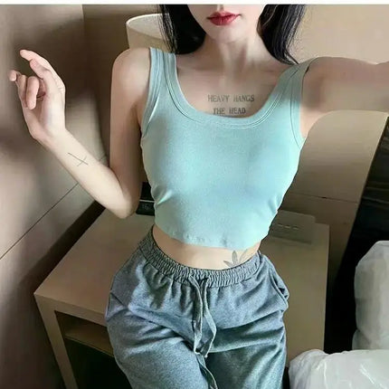 Women's Vest One-Piece No Steel Ring Cotton Chest Pad Wide Shoulder Sports Yoga Vest Underwear Black White Bra Tank Top Women