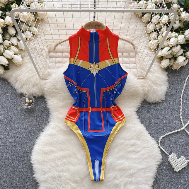 Sexy Vest Cosplay Jumpsuit Open Crotch Bodysuits Cute Skinny Swimsuits Print Playsuits Erotic Lingerie For Women Trendy Clothes