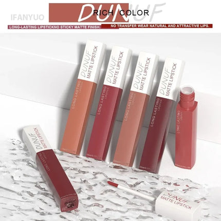 Matte Lipstick Non Stick Cup Red Nude Waterproof Long Lasting Liquid Lip Gloss Velvet Finish Resistant To Fading Lip Tint Makeup