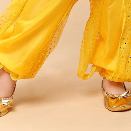 Comfortable Bowknot Belly Dancing Shoes Leather Golden Indian Dance Shoes Foldable Round Toe Foldable Ballet Flats Ladies