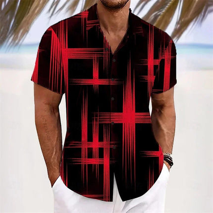 Men's Geometric 3D Printed Lapel Short Sleeve Casual Fashion Shirt Summer Outdoor Vacation Hawaiian Shirt