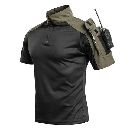 Men's Tactical Combat Shirt Short Sleeve 1/4 Zip Breathable Quick Dry Camo for Airsoft Paintball Training Outdoor Hunting Hiking