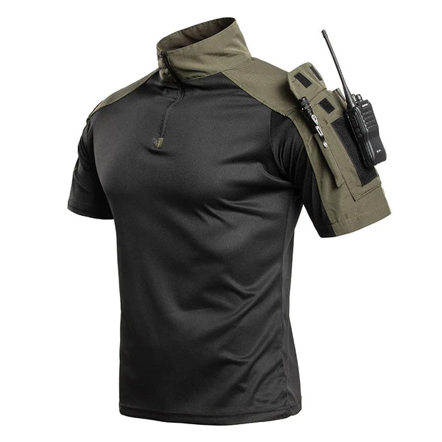 Men's Tactical Combat Shirt Short Sleeve 1/4 Zip Breathable Quick Dry Camo for Airsoft Paintball Training Outdoor Hunting Hiking
