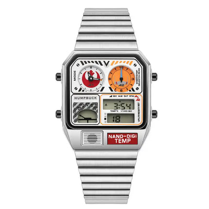 HUMPBUCK DIGITEMP Classic Design Stainless Steel Watches for men with LED Digital Display and Temperature Calendar