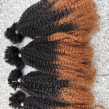 Ombre Afro Kinky Curly Human Hair Bulk Extension No Weft 16inch 30g/Bundle for Permanent Micro Locs/Twists/Braids/Repair Locs
