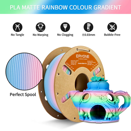 ERYONE 1KG/3K/5KG PLA Matte Gradient Rainbow 3D Printer Filament 1.75 +/- 0.03mm, PLA Matte Multicolor Filament PLA 1KG/3K/5KG