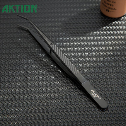 AKTION Professional Anti-Static Tweezers Precision Curved Tip German Steel Tools for Electronics Repair/Jewelry Making/Resin Art