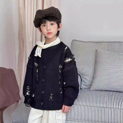 2025 autumn new Korean children's design  sweater jacket fashion knitted cardigan for boys and girls