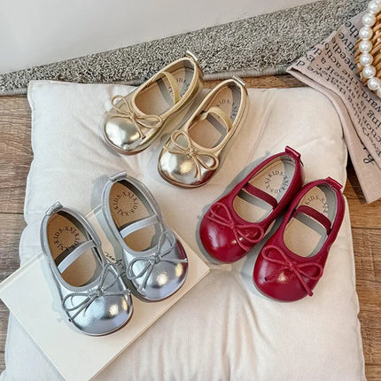 2024 Spring&Autumn Children's Little Leather Shoes for Girls Korean Girls' Soft Sole Bow Anti Slip Fashion Princess Single Shoes