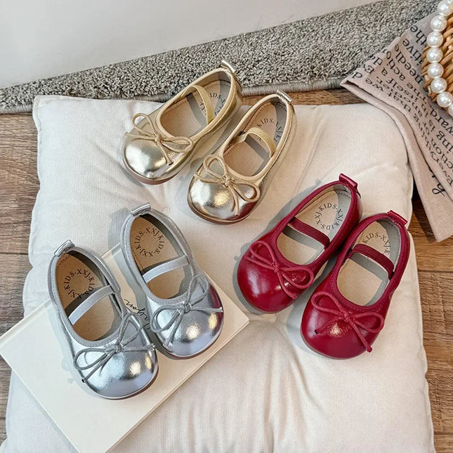 2024 Spring&Autumn Children's Little Leather Shoes for Girls Korean Girls' Soft Sole Bow Anti Slip Fashion Princess Single Shoes