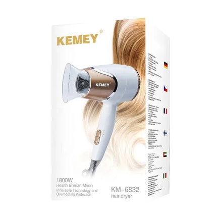 Kemei Compact Travel Hair Dryer with Folding Handle Mini Portable Powerful Blow Dryer with Heat Protection Include Concentrator
