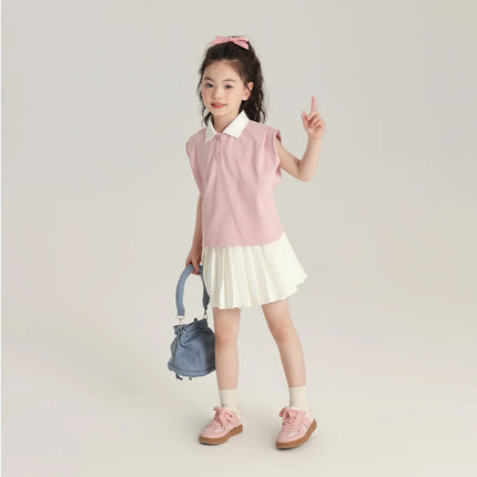 2025 new casual trend girls' short sleeved t-shirt playful and cute polo shirt three-dimensional foam printed children's t-shirt