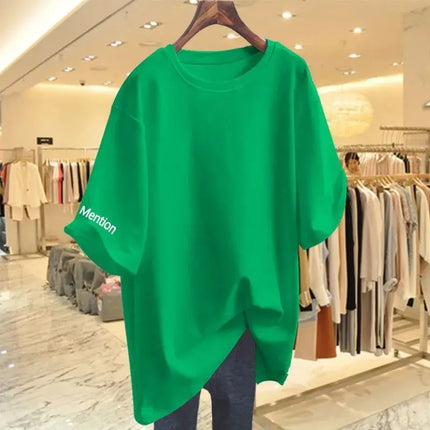 Women Clothing Fashion Solid Letter Print Short Sleeve T-shirt Summer Pure Cotton O-neck Basic Versatile Top Tee Loose Pullovers