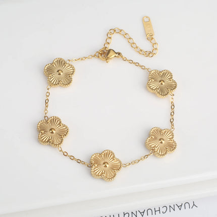 Metal Laser Five Leaf Flower Bracelet Necklace Earrings Jewelry Set Classic For Woman Stainless Steel Jewelry Daily Wear Clover