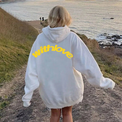 2025 European and American Cross Border Simple and Versatile Women's Printed Hoodie American Couple Retro Loose Trendy Brand