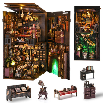 DIY Book Nook Kit 3D Wooden Puzzle Home Decoration DIY House Kit For Bookshelf Miniature Insert Magic Book House Stand Bookshelf