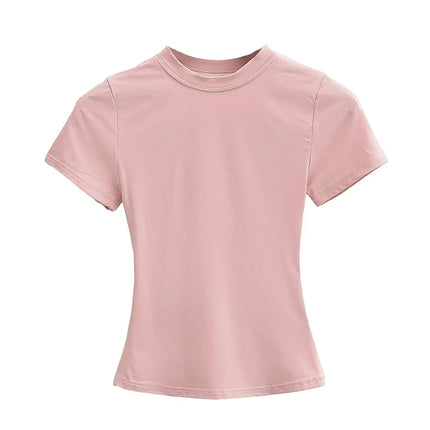 2025 New High Quality Casual T-shirt Sexy Slim Short Sleeves Fashion Trend Solid Women Clothing Y2K Tops