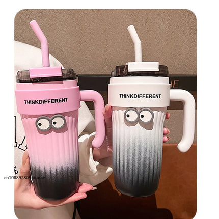 860ML Coffee Cup Outdoor Thermo Water Bottle With Straw Stainless Steel Tumbler Car Thermal Mug Keeps Cold and Heat Vacuum Flask