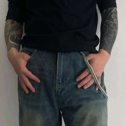 KunJoe Punk Rock Multilayer Metal Pants Chain Wallet Belt Chain Men Women Versatile Beaded Keychain Trousers Jeans Accessories