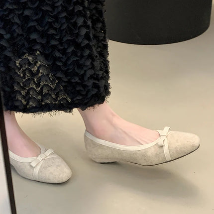 Fur Lining Women Flats Shoes Concise Round Toe Butterfly-knot Shoes Comfort Soft Sole Outdoor Shoes 2026 Spring Autumn Loafer