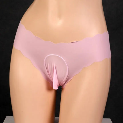 Men's Ice Silk Underwear Mens Sissy Pouch Panties Low Waist See-Through Underpants Gays Imitates Lingerie Sheer Briefs