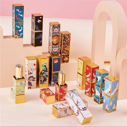 10/30/50pcs Empty Lipstick Tube Lip Balm Tube Square Fresh and Elegant Chinese Style 3D Printing Lip Gloss Cosmetic Container