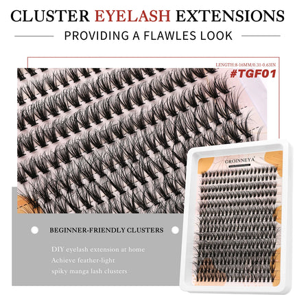 GROINNEYA Lash Clusters Kit Fluffy Volume Eyelash Clusters D Curl Cluster Eyelash Extensions 3D Wispy Lashes Clusters Makeup