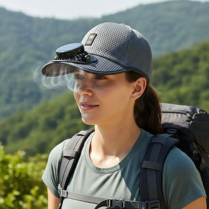 Summer Men Women Fan Baseball Hat Sun Block Baseball Hat with Solar Fan USB Charging Fan Breathable UV Block Outdoor Sunhats ﻿