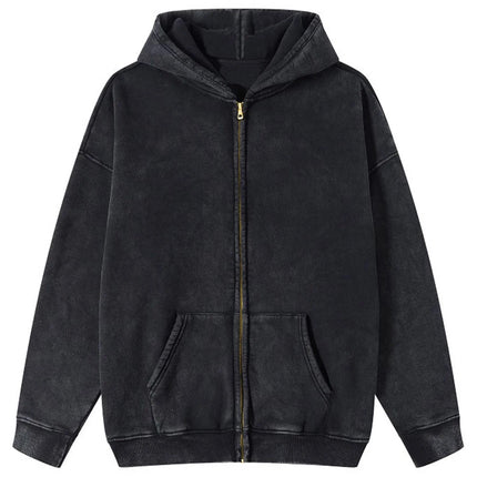 Autumn  Solid Color 100% Cotton Women Washed Hoodie Sport Casual Zipper Hoody Y2K Jogging Streetwear Harajuku Soft Hoodies
