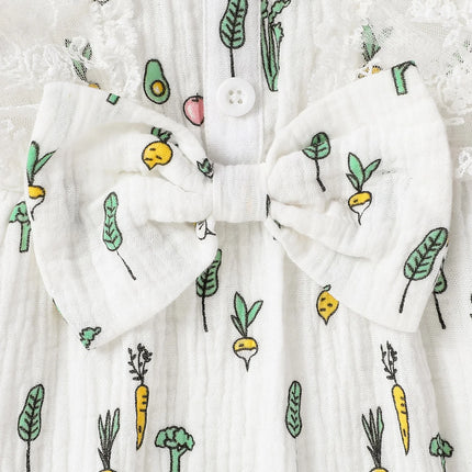 Girls Summer Sleeveless Lace Cotton Baby Bow Jumpsuit - Casual Cute Print With Plants