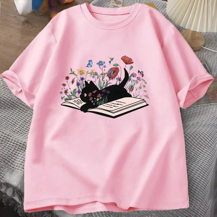 Floral Cat Shirt, Cat Lover T-shirt, Cat Book Shirt, Cat Lover Gift, Gift for Her, Cat Mom Shirt Gift, Cute Cat Shirts, Cute Boo