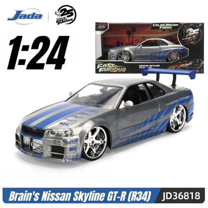 Jada 25th 1:24 Fast & Furious,Dodge Charger Skyline GTR Totota Supra Mitsubishi Eclipse Lancer EVO,Alloy Car Collection Gift Toy